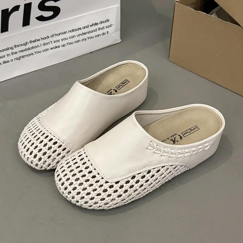 

2026 Summer New Comfortable Hollow Out Casual and Fashionable Women s Shoes with Raised Toe Caps Inside 35 бежевий