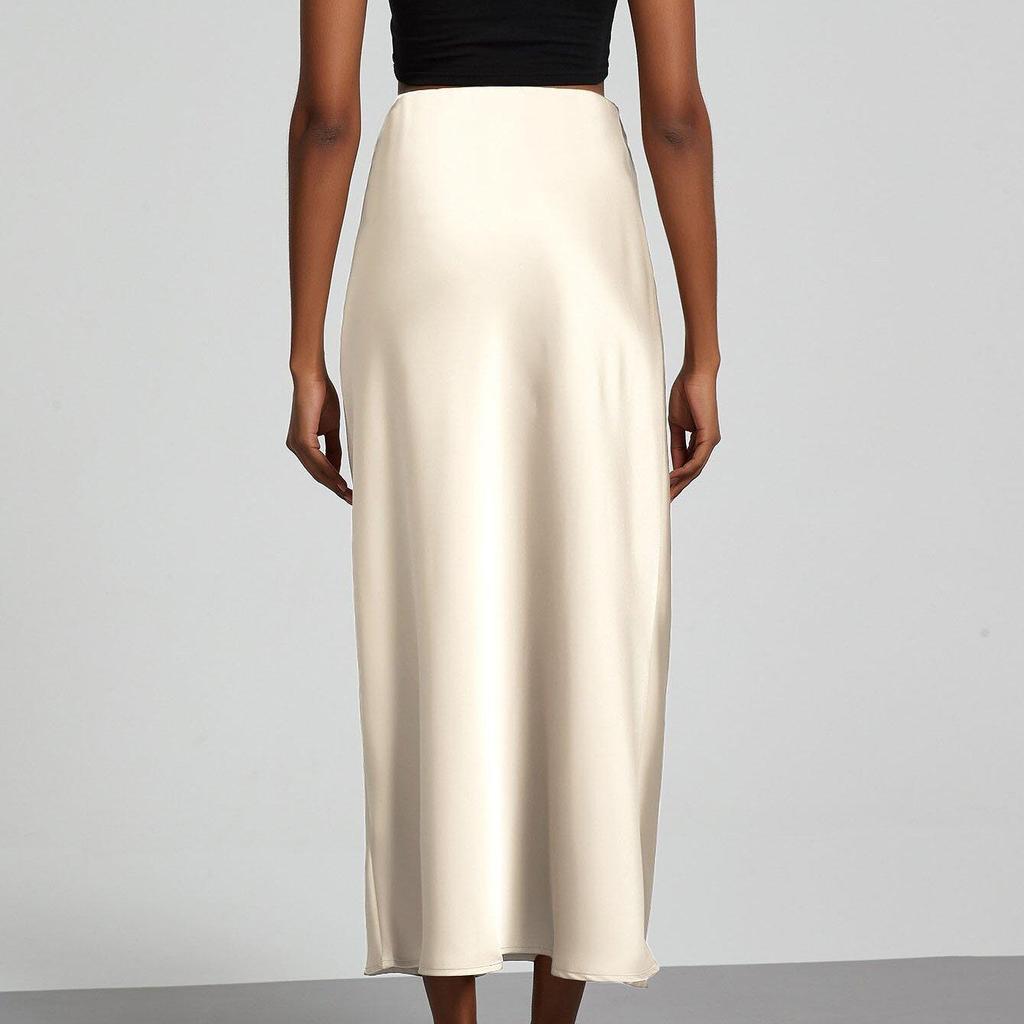 Fashion Satin Party Long Skirt High Waist Solid Color Casual Basic Women Skirts Fishtail Skirt Chic Summer Woman Clothing 2025