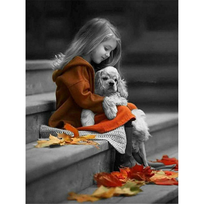 5d Diy Diamond Painting Child Dog Farm Home Decor Diamond Embroidery Girl Boy Animal Mosaic Crystal Hobby