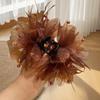 Elegant Black Coffee Peony Feather Claw Clip - Lightweight, Stylish, Versatile, and Beaded Fashion Accessory