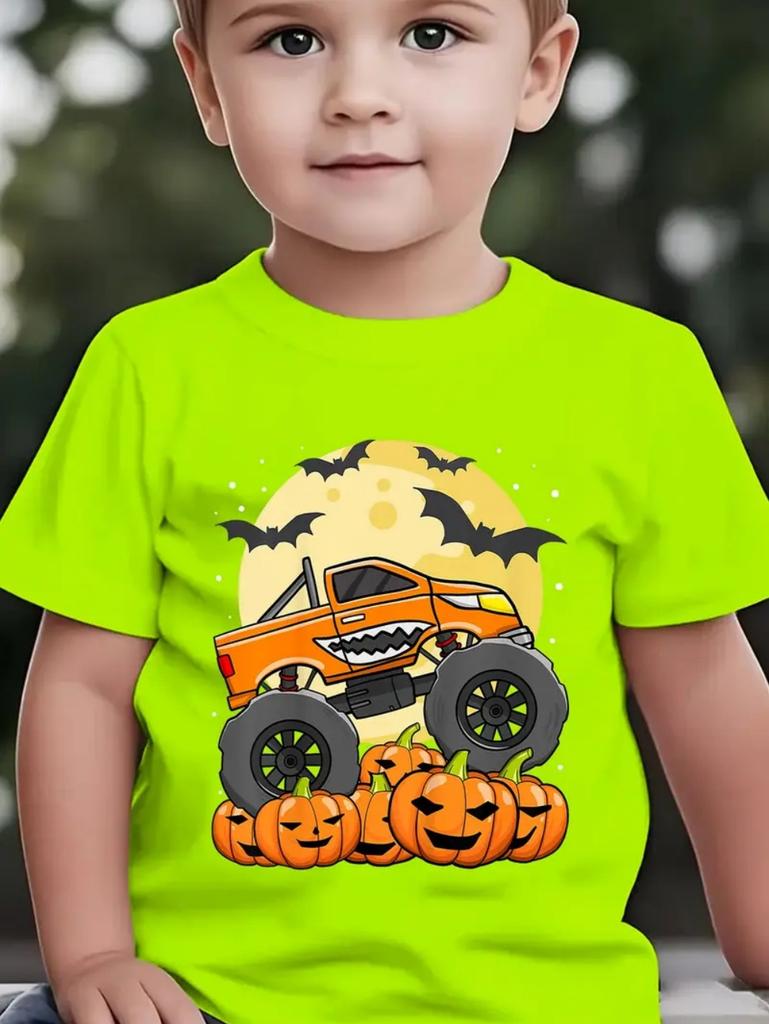 Kids' T-Shirt Truck Graphic 3D Print T-Shirt Halloween Pumpkin Themed Casual Short-Sleeved Summer Party Children's Clothing Boy