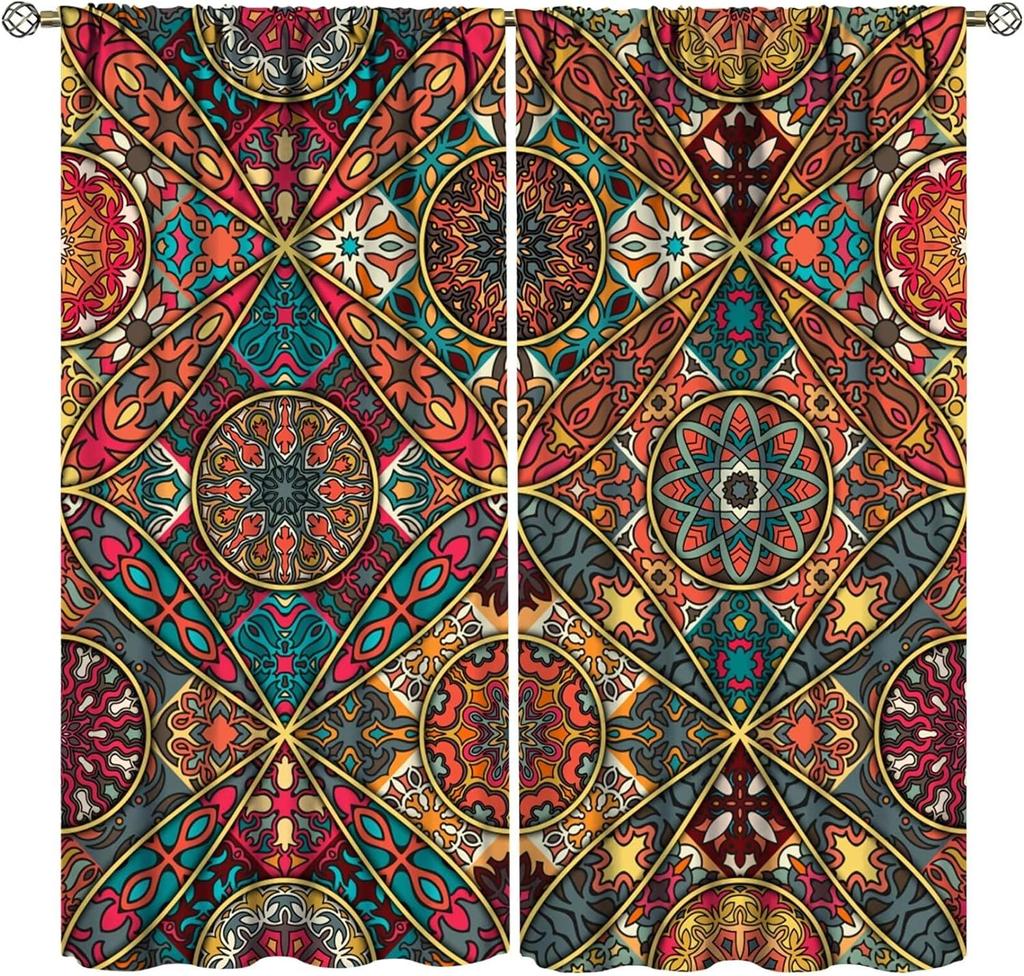 Southeast Asia Thai Floral Semi-blackout Curtains Colorful Bohemian Mandala Curtains Decor Bedroom Living Room Window Curtains