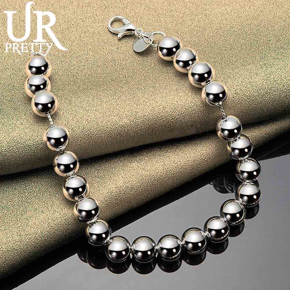 925 Sterling Silver 8mm Round Bead Chain Bracelet Fashionable Wedding Jewelry