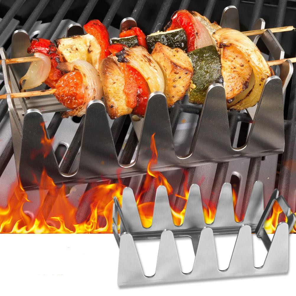 Kebab Rack Stainless Steel Shish Kebab Skewers Rack Universal Barbecue Skewers Holder Grilling