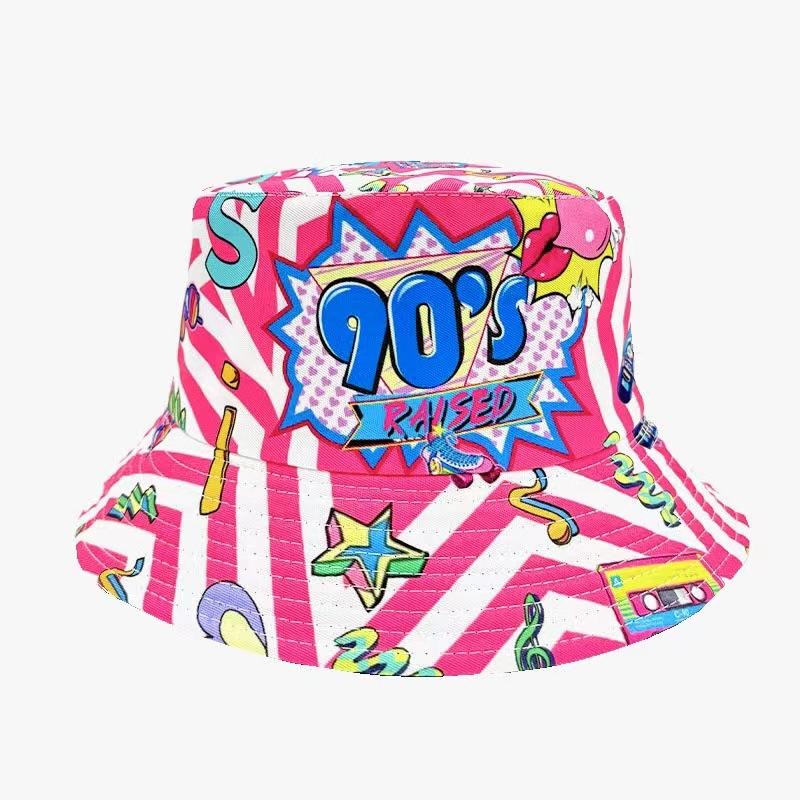 Nuovi Cappelli a Secchiello alla Moda con Graffiti Protezione Solare Stampa Lettere Moda Cappello da Pescatore Primavera/Estate Unisex Ombreggiatura Esterna Cappello da Pesca