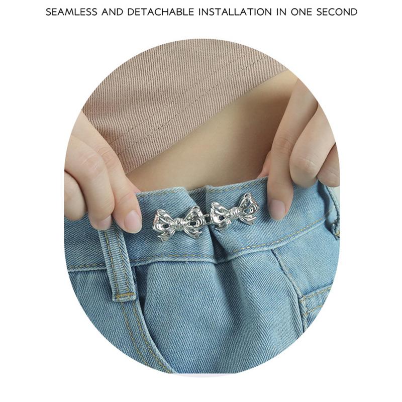 Bowknot Waist Buckle Detachable Pant Clips Jeans Button Snaps Adjustable No Sewing Waistband Tightener Clothing Accessories