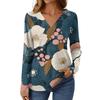 Women's Casual Fashion Brushed Retro Floral Print Long Sleeve V-Neck Top T-Shirt