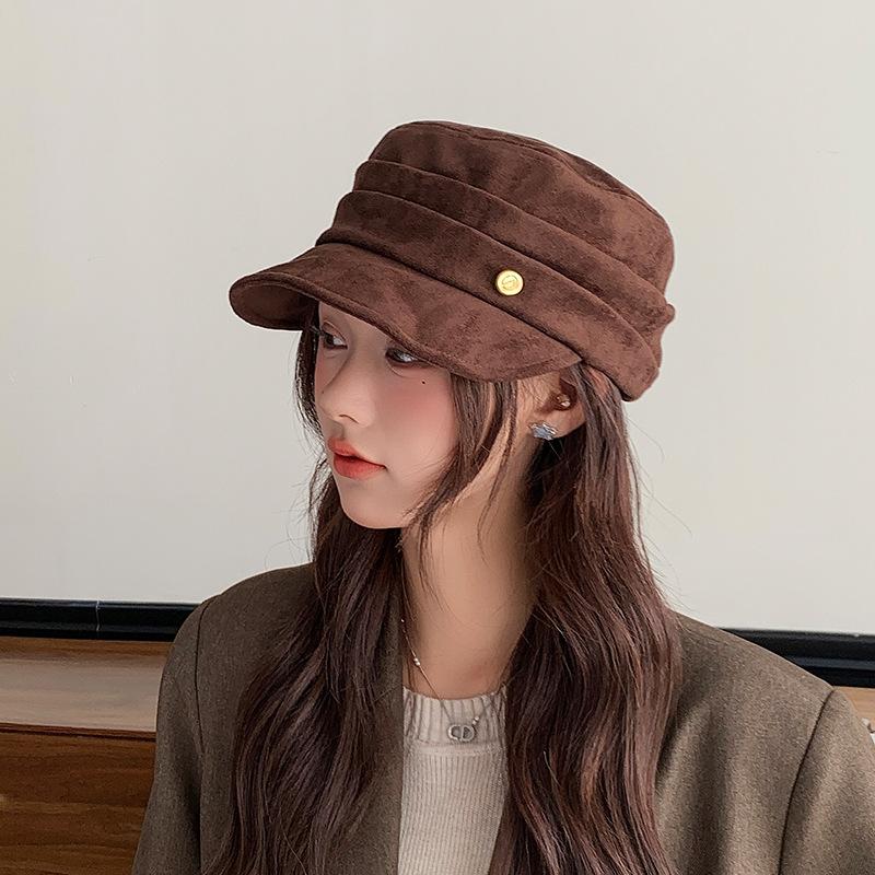 British Hat Women's Suede Pleated Equestrian Hat Versatile Flat Hat Autumn and Winter Versatile Literary Painter Hat