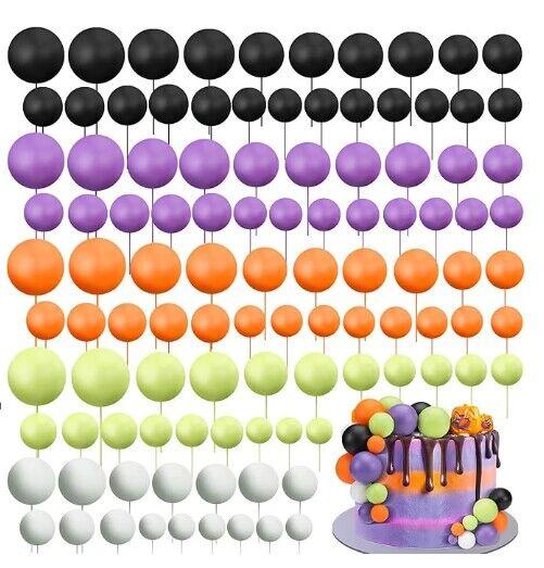 80pcs Halloween Cake Topper Halloween Classic Tricolor Balls Cake Topper for Halloween Carnival Birthday Wedding Anniversary