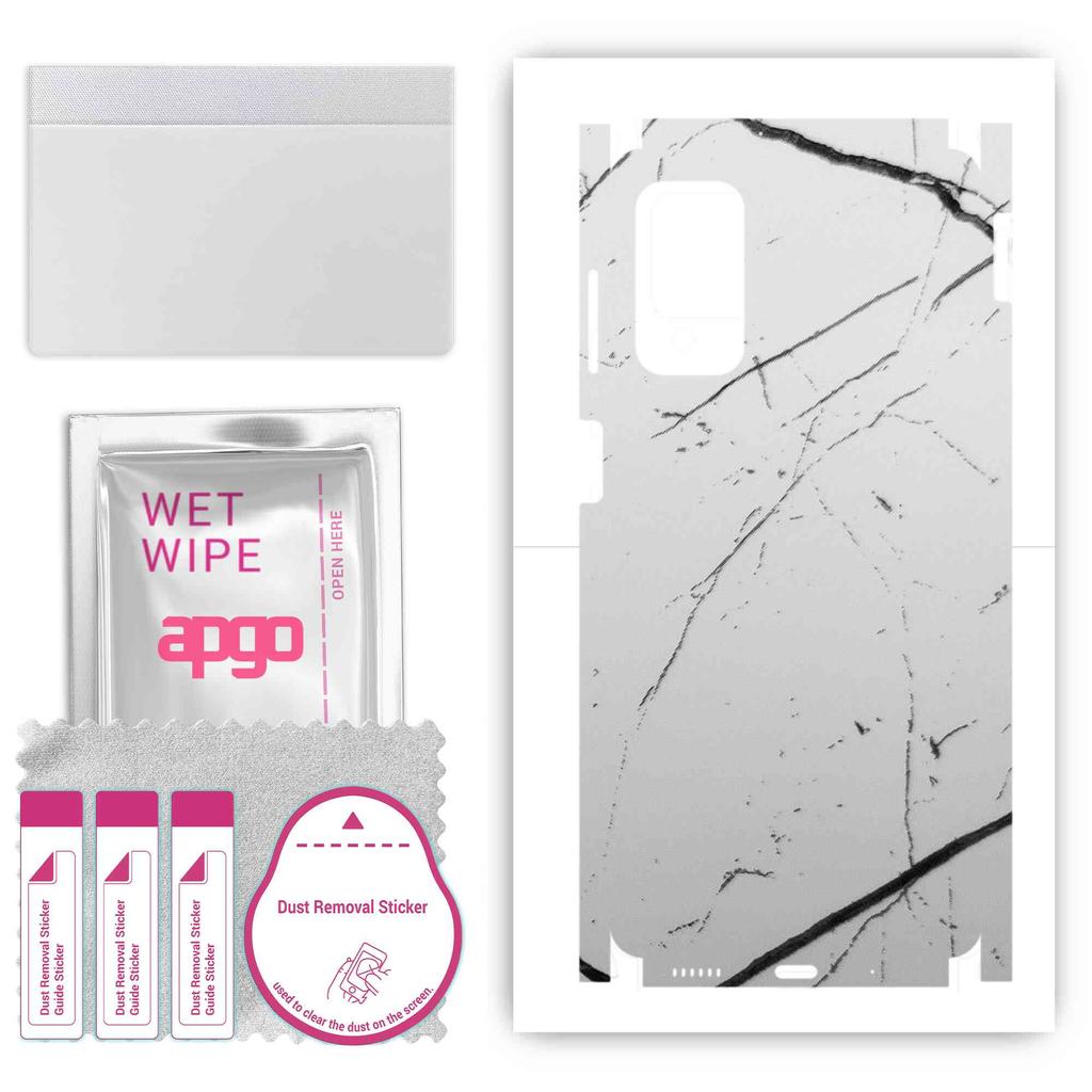 apgo Protective Skin Sticker for the Back+sides Compatible with Samsung Galaxy M52, Full Wrap Film, Foil, Vinyl - Pattern White Marble