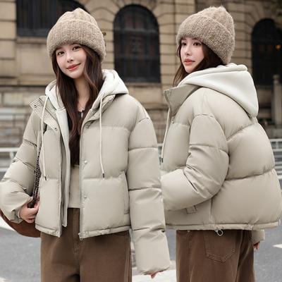 Cotton Clothes Women's New Winter Thickened Bread Clothes Contrasting Colors Hooded Cotton-padded Clothes Student Jackets Trendy