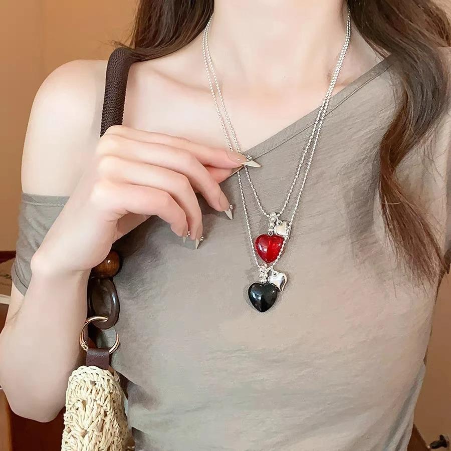 Y2K Dopamine Love Heart Shape Pendant Necklace for Women Personality CCB Clavicle Chain Fashion Jewelry Accessories Party Gifts