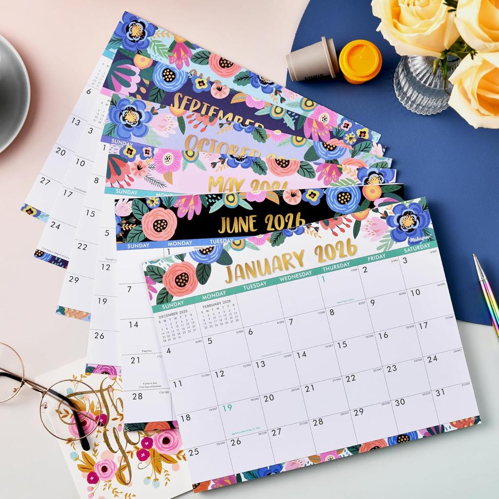 Magnetic Calendar for Fridge - Magnetic Calendar 2026, Jan.2026 - Dec.2026, 8" × 10", 2026 Calendar, Tear-off Pad, Blocks with Julian Dates - Floral