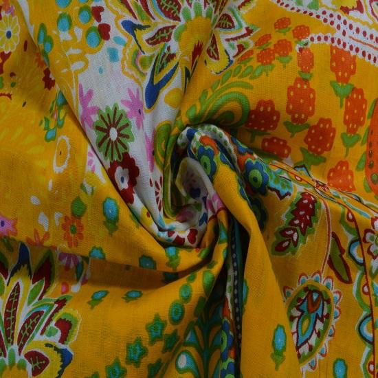 

5 ярдов хлопчатобумажной ткани, индийская ткань с принтом пейсли, подходящая для изготовления и шитья, желтый цвет
