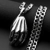 Antiqued Hand with Red Rhinestone Ring Pendant Necklace for Women Men 316L Stainless Steel Silver Color Amulet Chain Jewelry