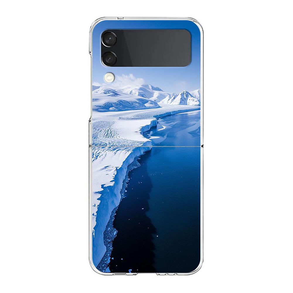 Transparent Phone Case For Samsung Galaxy Z Flip 3 4 5 6 7 Hard Folding PC Z Flip3 Flip4 Cover Antarctica snow scenery