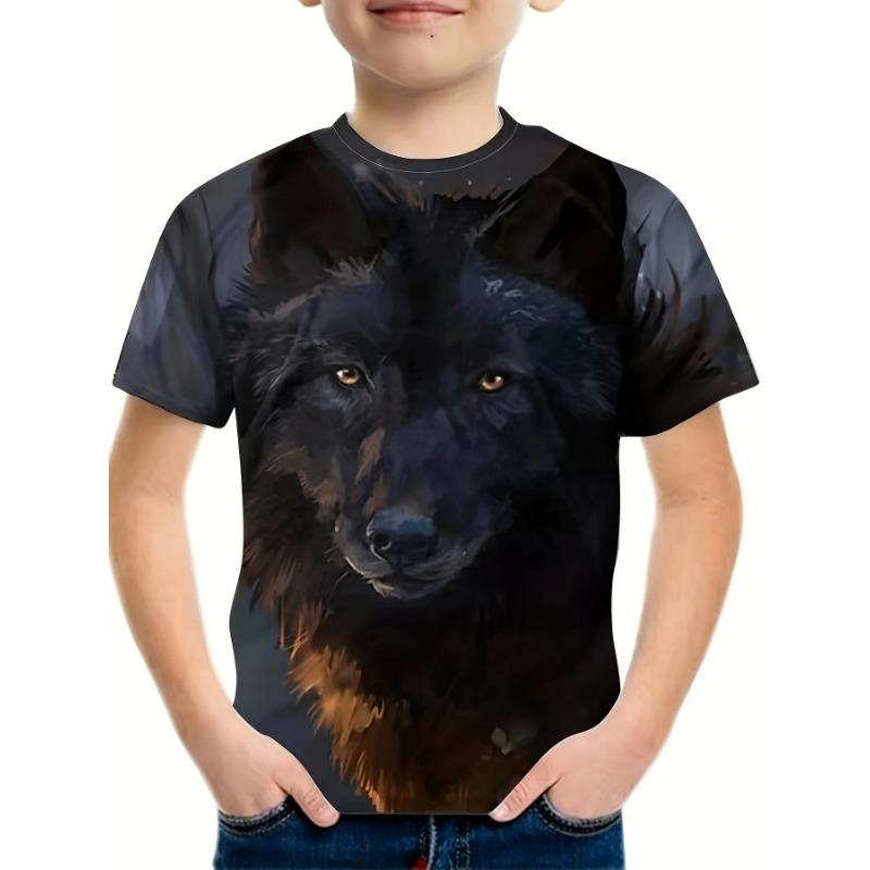 Summer Round Neck 3D Printed Wolf Pattern Top Fashionable Casual Cool Short Sleeved Children's Boy T-shirts
