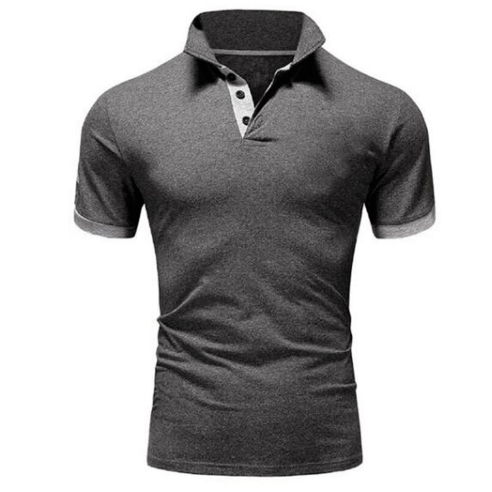 Male Casual Polo Shirts Fashion Contrast Color Design Turn-down Collar Comfortable Tops Slim Fit Short Sleeve Tees