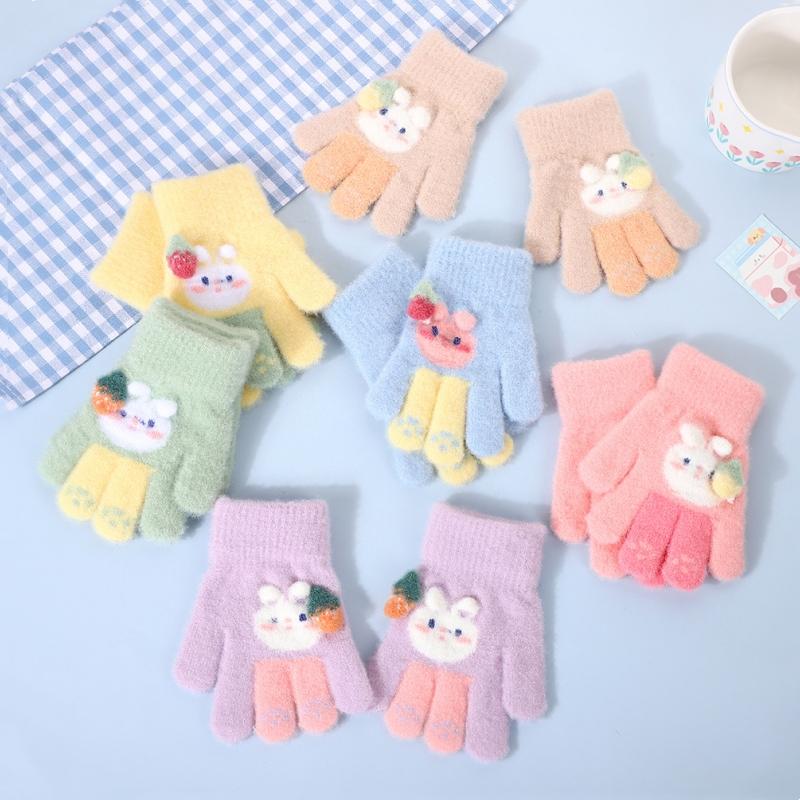Winter Gestrickte Samt Babyhandschuhe Niedlicher Hase Kinder Warme Fäustlinge Mädchen Outdoor Winddicht Vollfingerhandschuhe
