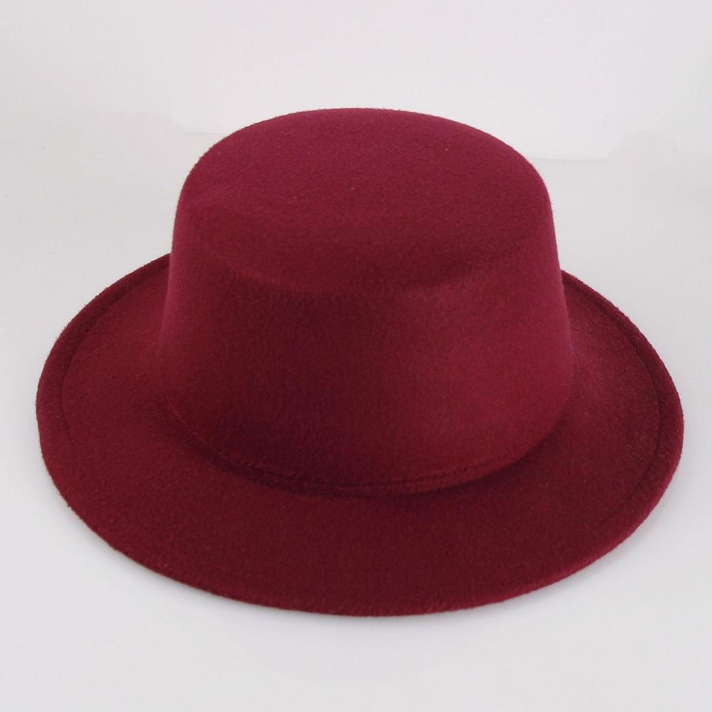 Retro British style flat top top hat couple men and women gentlemen's hat women's autumn and winter big flat brim woolen jazz hat