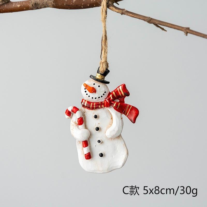 New Christmas Painted Resin Santa Claus Heart Pendant Retro Style Christmas Tree Imitation Ceramic Decoration navidad 2025