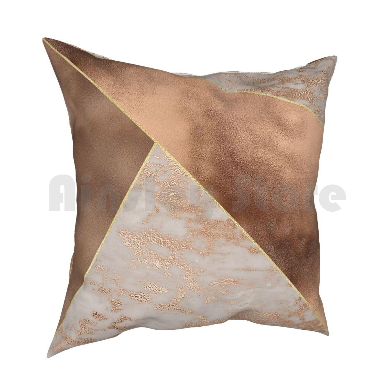 Copper Foil And Blush Rose Gold Marble Pillow Case Printed Home Soft Throw Pillow Pattern Copper Rose Gold Geometrical 30cmx30cm
