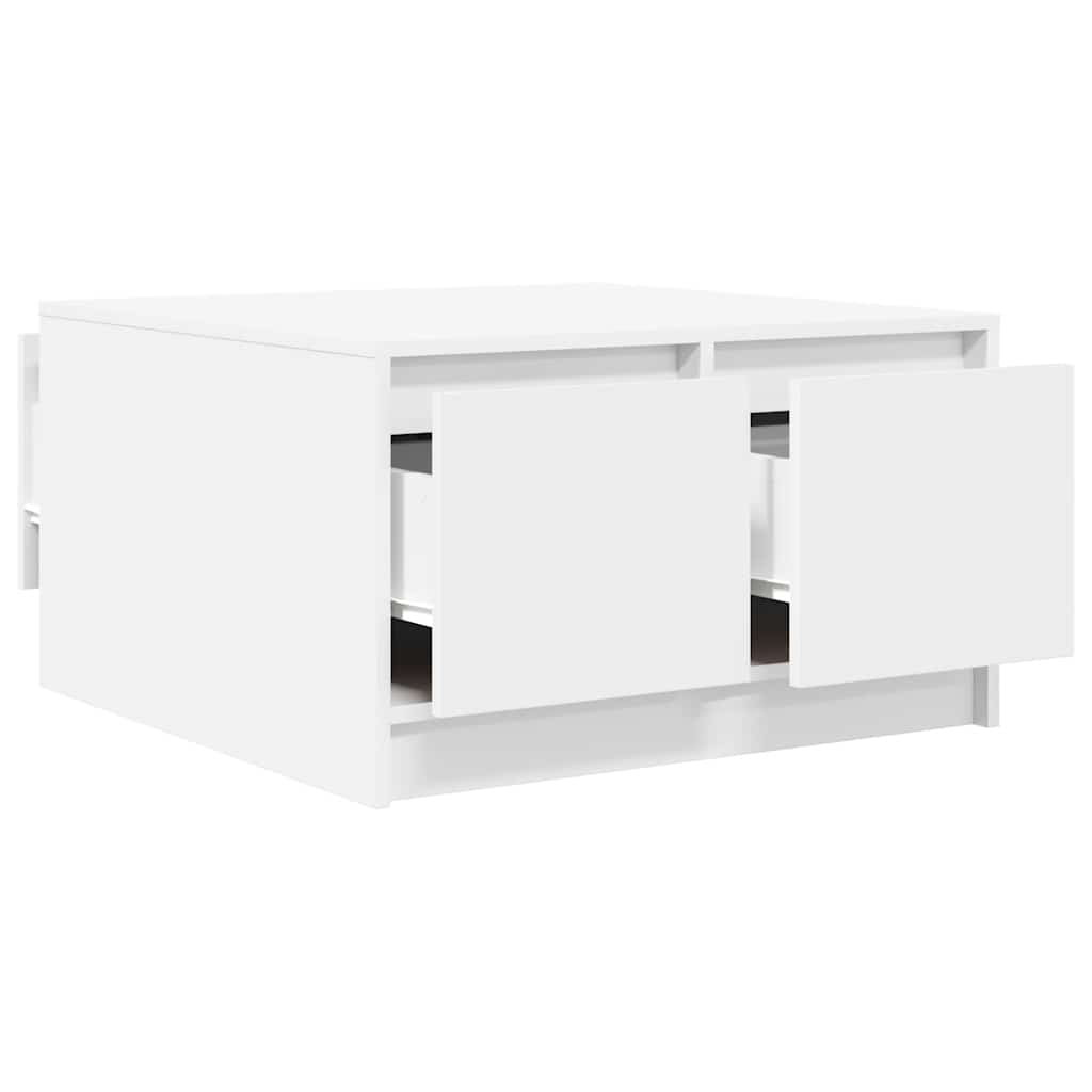 White Coffee Table with Drawers 70.5 X 70 X 40 Cm