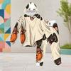 Girls Halloween Panda Ghost Printed Hooded Long Sleeve Kangaroo Pocket Cuffed Pants Two Piece Set
