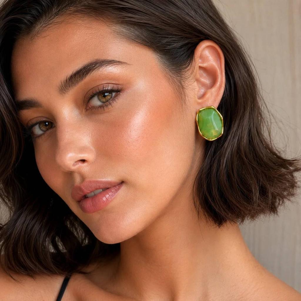 SHIXIN 2026 Irregular Resin Stainless Steel Earring 18K Gold Plated Texture Statement Stud Ear Women Everyday Party Wear Jewelry