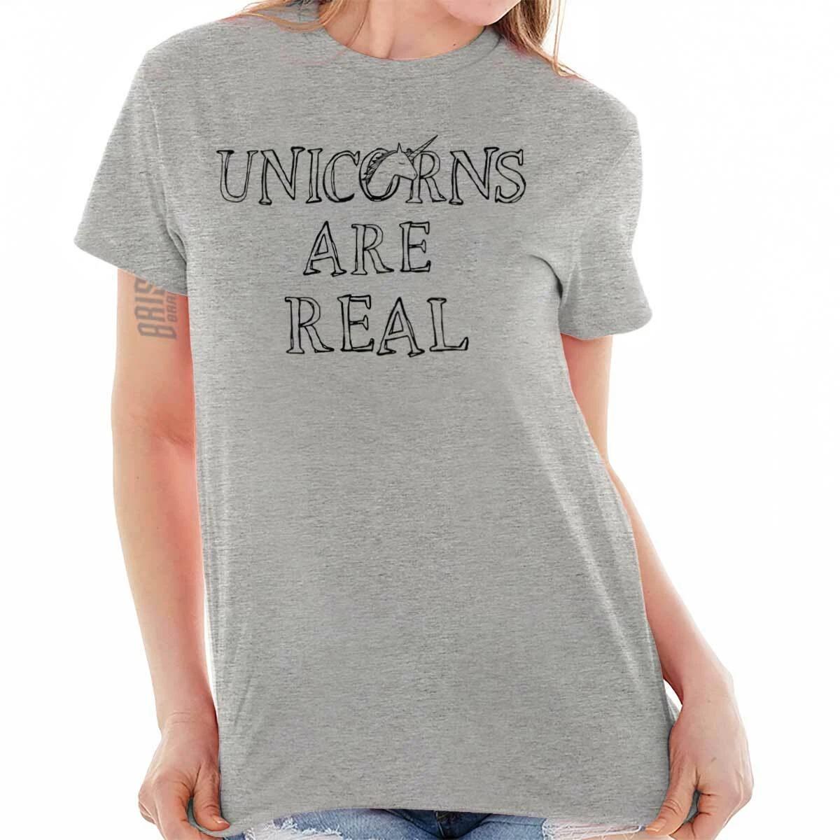 Unicorns Are Real Chubby Believe Magical Womens Short Sleeve Crew T Shirt M