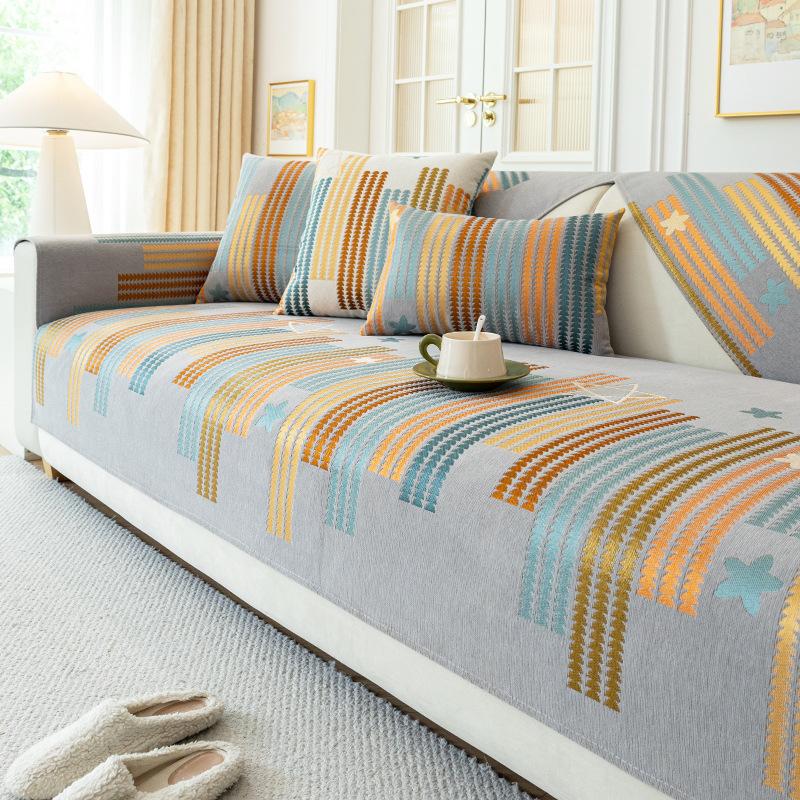 

Chenille Colored Stripes Sofa Cover Four Seasons Universal Sofa Cover Simplicity Non-Slip Living Room Star Jacquard Sofa Cushion 70x70cm 1pcs