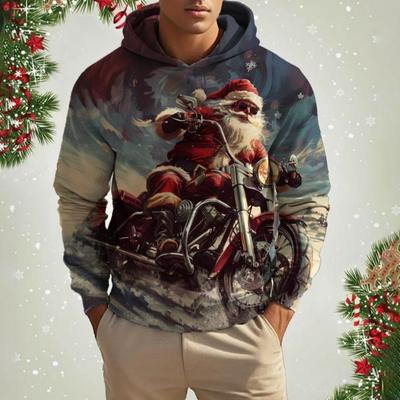 Retro Santa Claus 3D Digital Printing Men's Casual Pullover Hooded Sweatshirt Factory Direct Sales Foreign Trade Supply