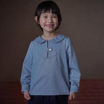 Hacikis Girls' Denim Peter Pan Collar Shirt