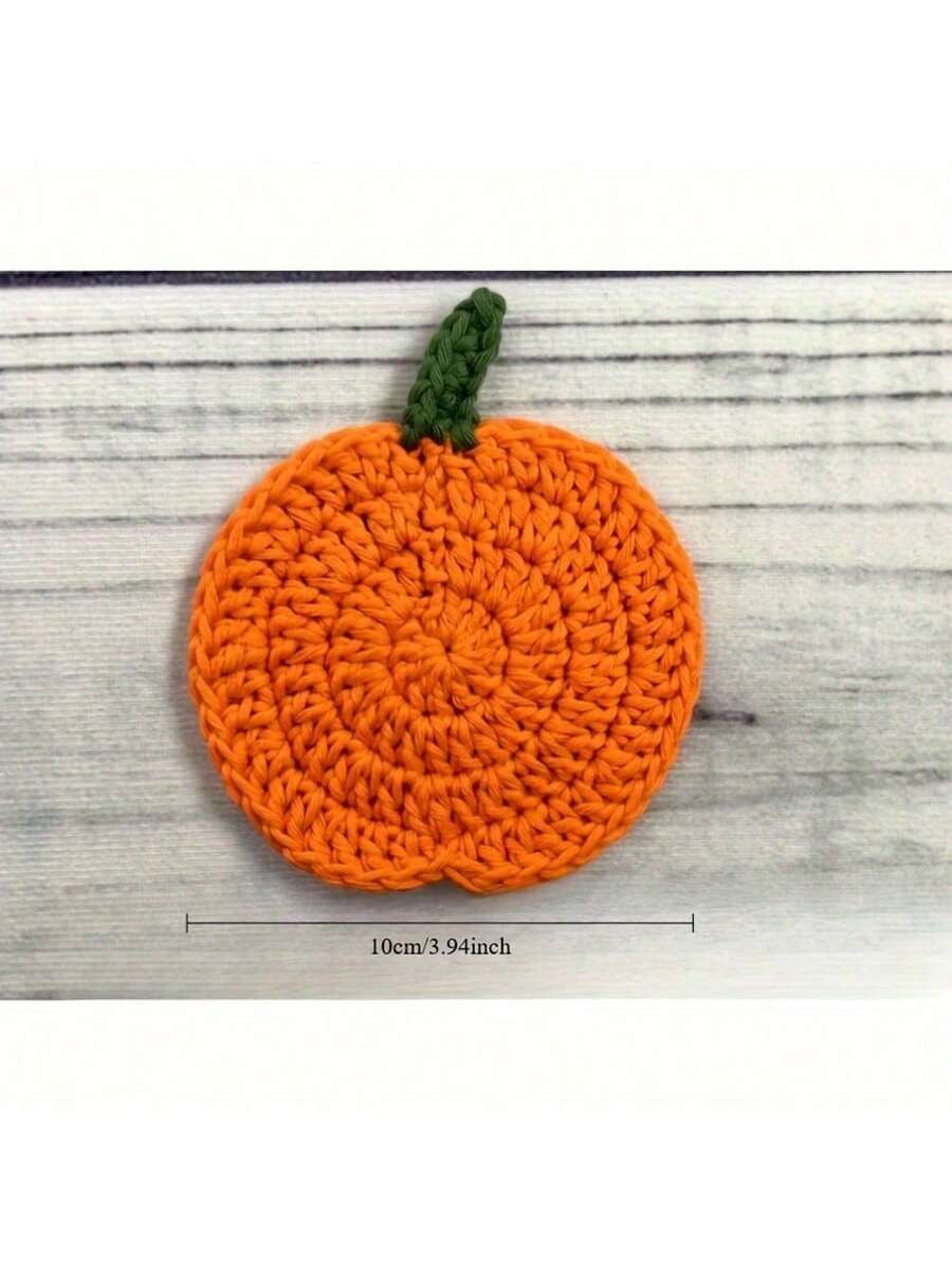 

4pcs/Set Crochet Pumpkin Cup Coasters, Handmade Fabric Drink Mats, Fall Farmhouse Decor, Thanksgiving Table Accessories