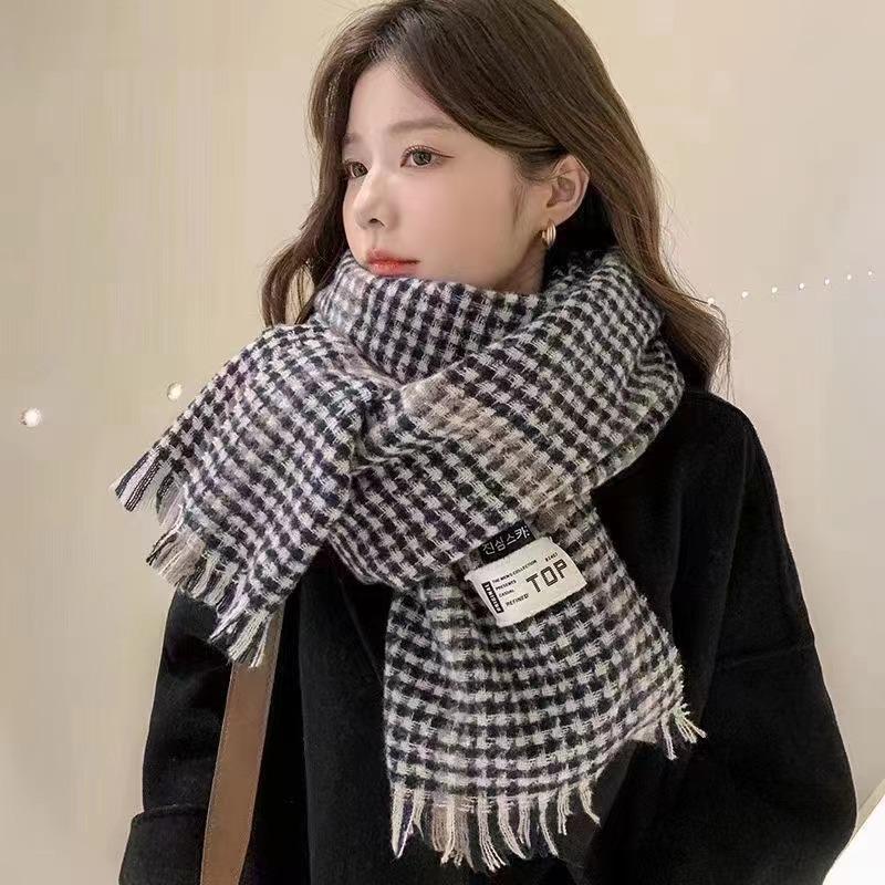 New Scarf Plaid Imitation Cashmere Korean Version Student Versatile British Style Scarf Short Fringe Live Broadcast Thick Shawl