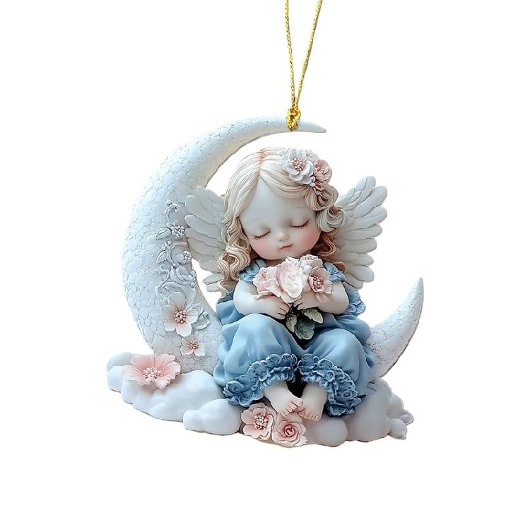 2D Angel Baby On Moon Acrylic Pendant Keychain Bags Charm Car Hanging Ornament Gift For Holiday Homes Office Decors