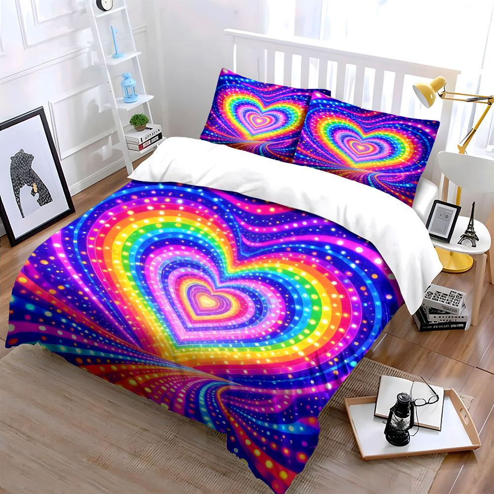 "Colorful Heart Pattern Set Decor" Soft Skin-Friendly Bedding Set Includes 1 Duvet Cover And 2 Pillowcase Gift