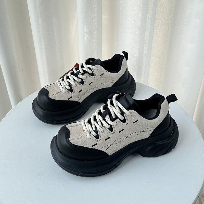 Cowhide version retro big head thick sole breathable dad shoes women's versatile, light and comfortable casual sports little white shoes