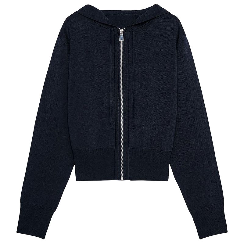 

Zaprha 2025 Лето Новый Минималистичный стиль Повседневный Всесочетаемый Капюшон Однотонная Вязка Длинный рукав Короткое пальто 2142006 Dark Blue L