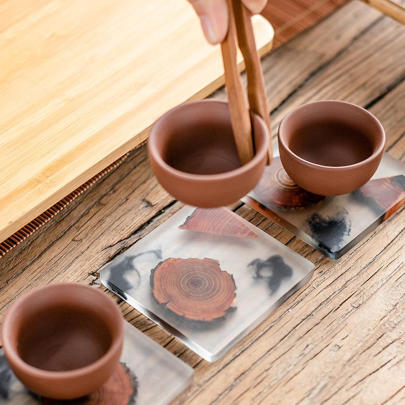 Resin Teacup Mat Creative Kung Fu Tea Solid Wood Heat Insulation Pad Set Household Non-slip Saucer Tea Set Accessories