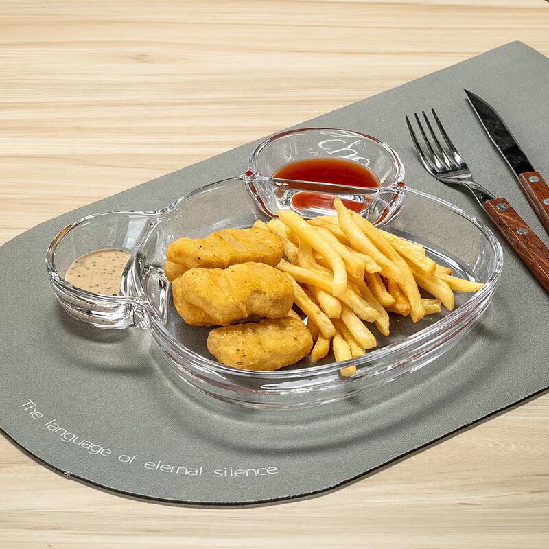 Cartoon Glass Divided Dumpling Plate with Dipping Dish