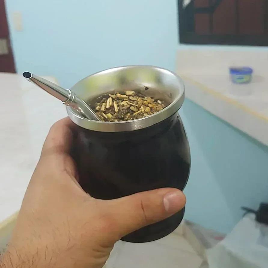 304 Stainless Steel Yerba Mate Cup Double Wall UPORS 8oz Argentine Yerba Mate Gourd With Bombillas and Cleaning Brush