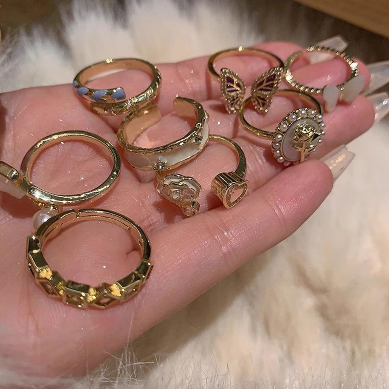Geometric Butterfly Chic Ring For Women Fashionable Open Design Shell And Pearl Style