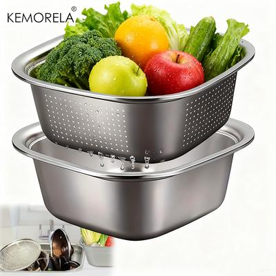 Stainless Steel Drain Basket Colander Round Rice Cleaning Sieve Fruit Vegetable Washing Basin Strainer Filter Kitchen Utensils