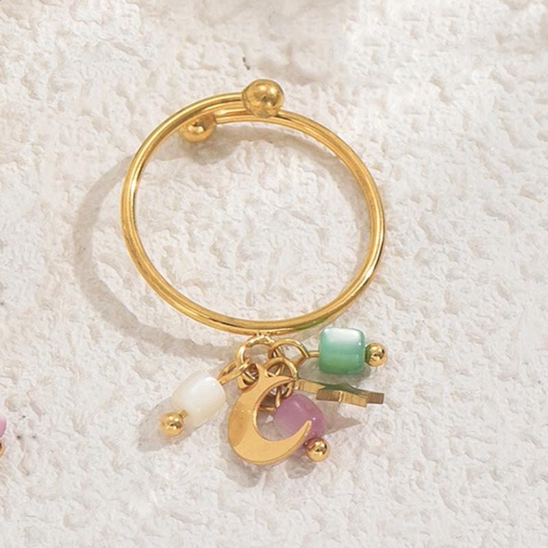 Geometric Wind Women's Ring Personalized Inlaid Rice Bead Design Star Moon Open Ring Versatile Index Finger Ring