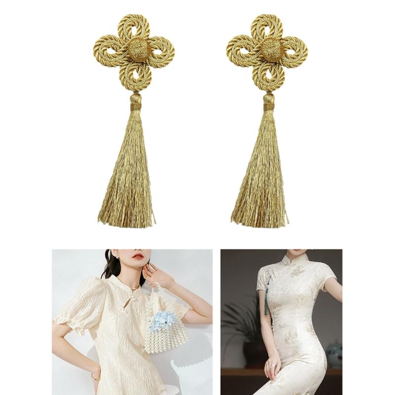 Handcrafts Clovers Tassels With Gold Thread Design Elegant Clothing Embellishment Craft Project Decoration For Wedding