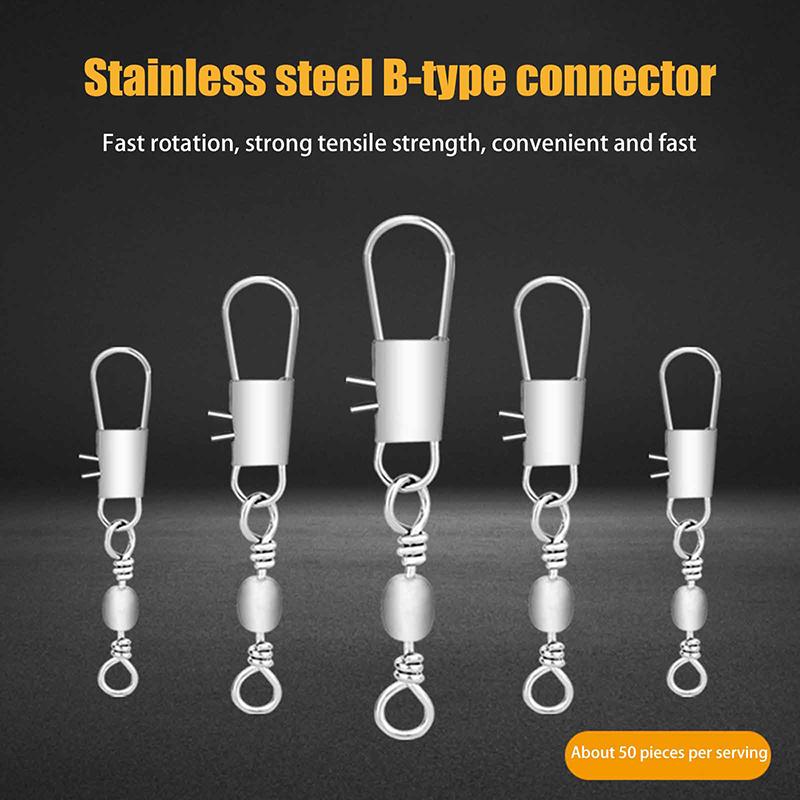 5 Size 100Pcs/Pack Swivels Fishing Connector Pin Bearing Rolling Swivel Snap Fastlock Clips Fishhook Fishing Tackle