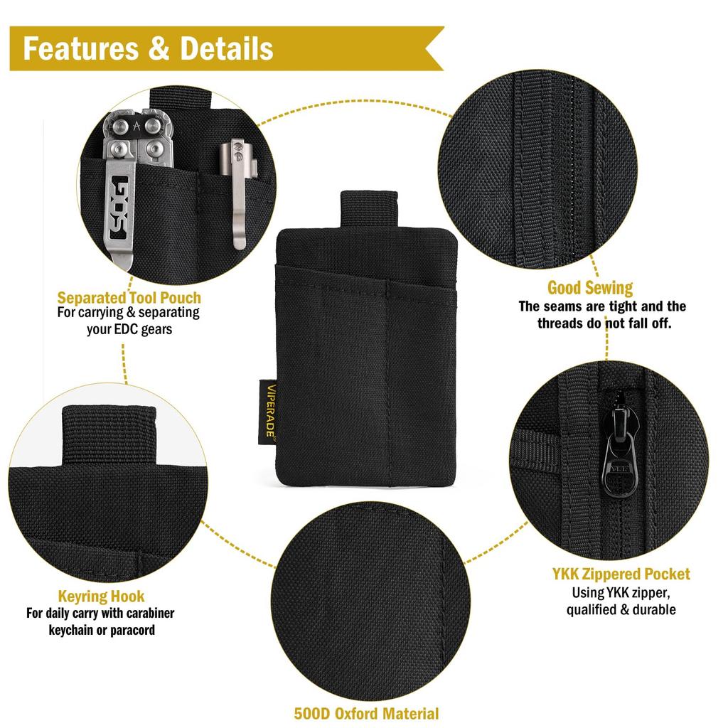 VIPERADE VE29 EDC Pocket Organizer with 3 EDC Pocket EDC Pocket Pouch with Zipper Pocket for EDC Everyday Carry EDC Pocket Organizer Pouch, Slots,