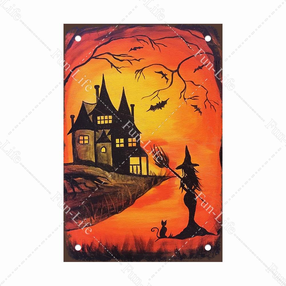 Black Cat Happy Halloween Vintage Metal Signs Halloween Party Poster Pumpkin Metal Tin Plaque Bar Pub Cafe Wall Home Decor