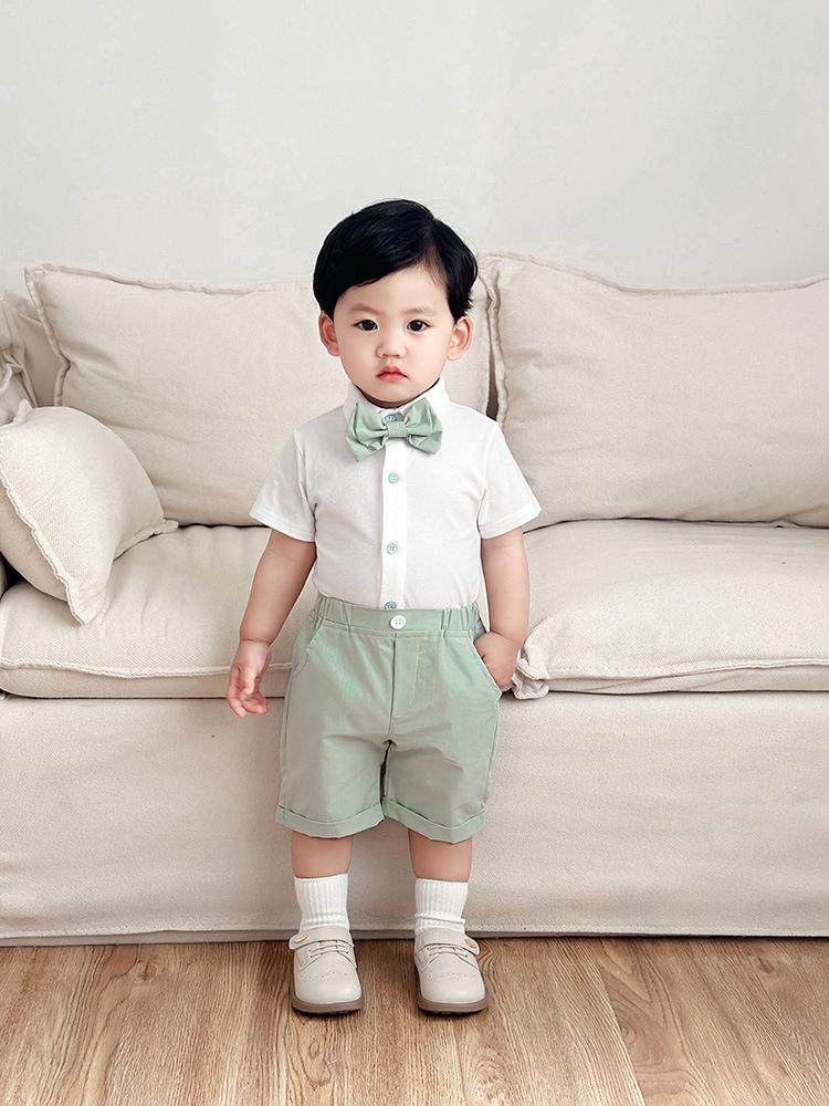 European & American Boys' Summer Three-Piece Set: T-shirt, Shorts, Vest - Children's Formal Outfit.